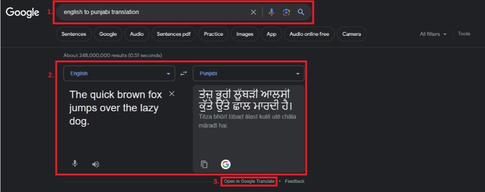 translating directly via google