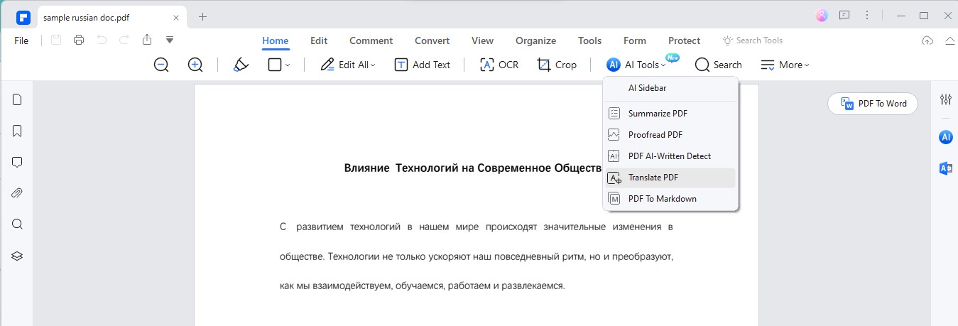 translate pdf feature