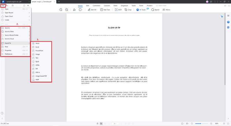 saving translated french pdf