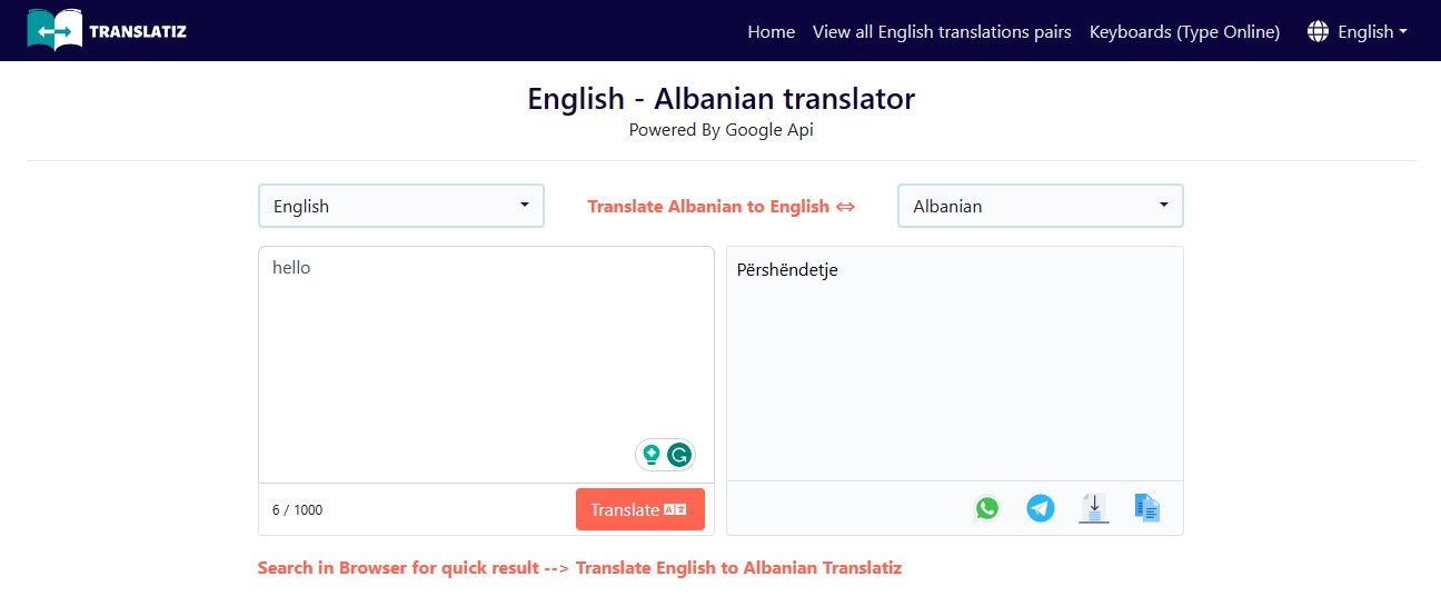 translatiz english to albanian translator