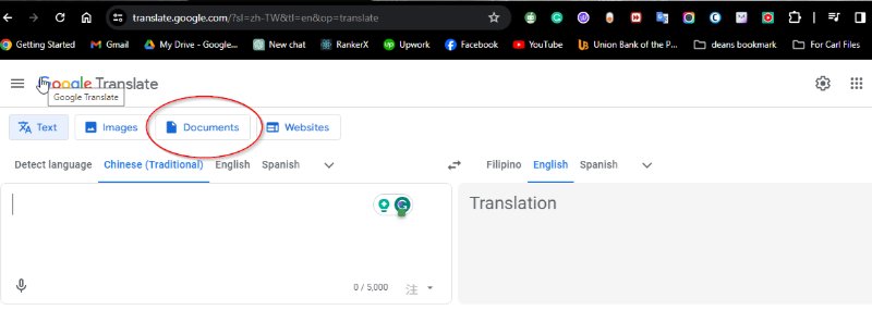 upload your excel file on google translate