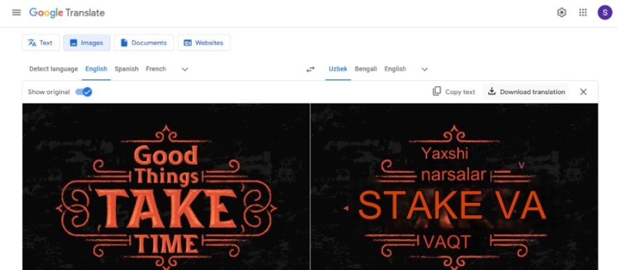 google english to uzbek photo translation