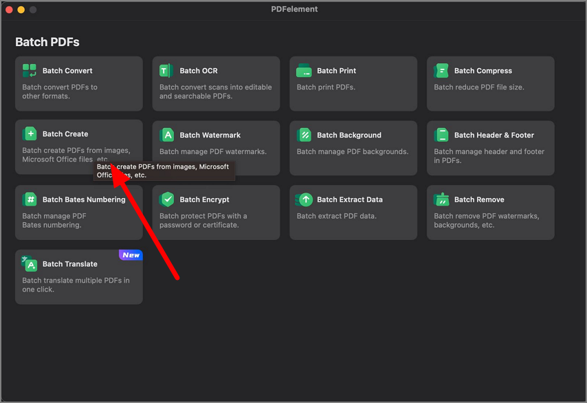 pick batch create option