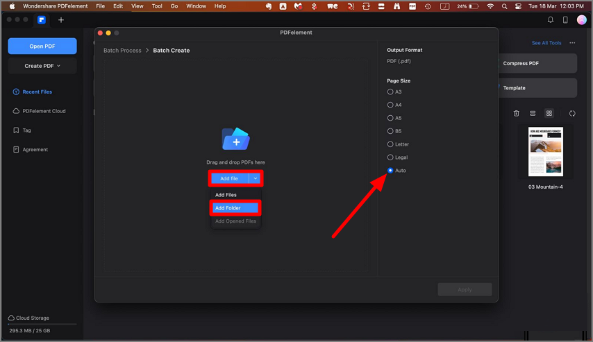 pick batch create option