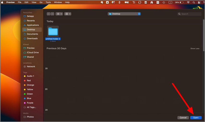 open folder on preview app
