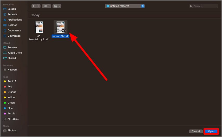 click on open to start process