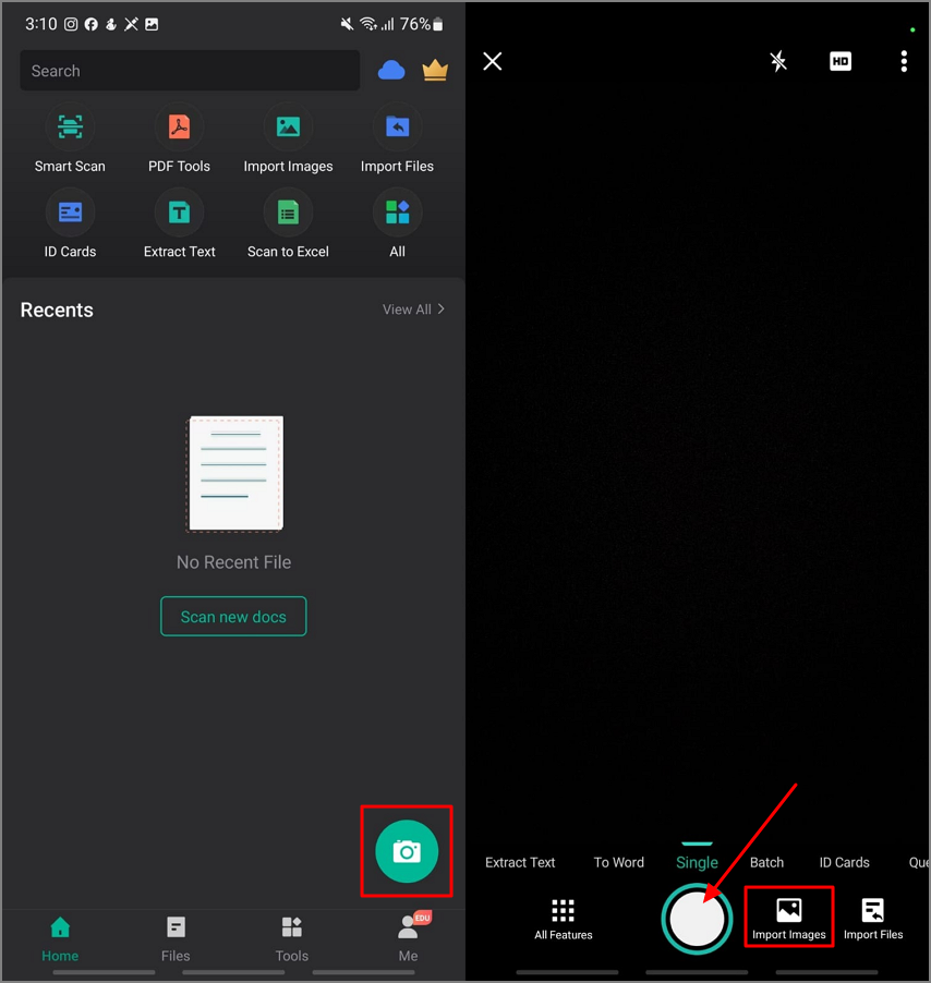 scan or import images camscanner