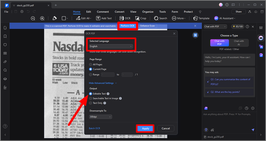 perform ocr on image