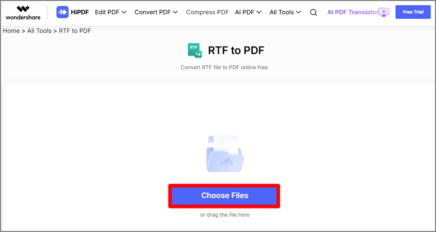 access hipdf and upload file