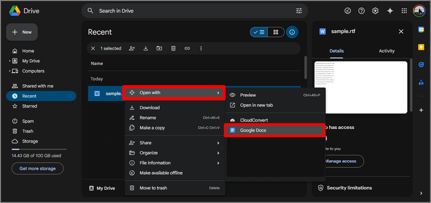open with google docs