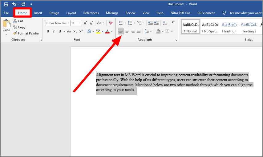 aligning data using ribbon ms word