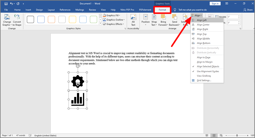 align objects in ms word