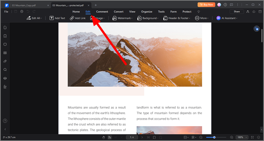 access edit tab pdfelement