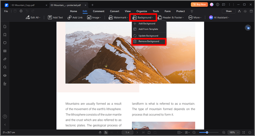 remove background from pdfelement