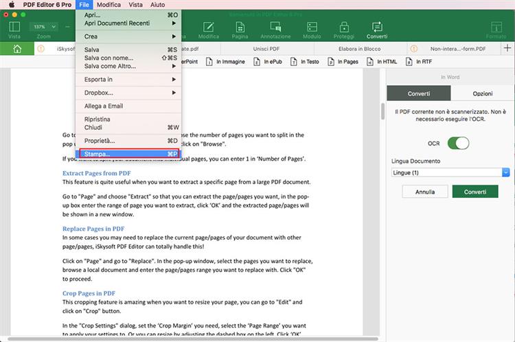 stampare file pdf con mac