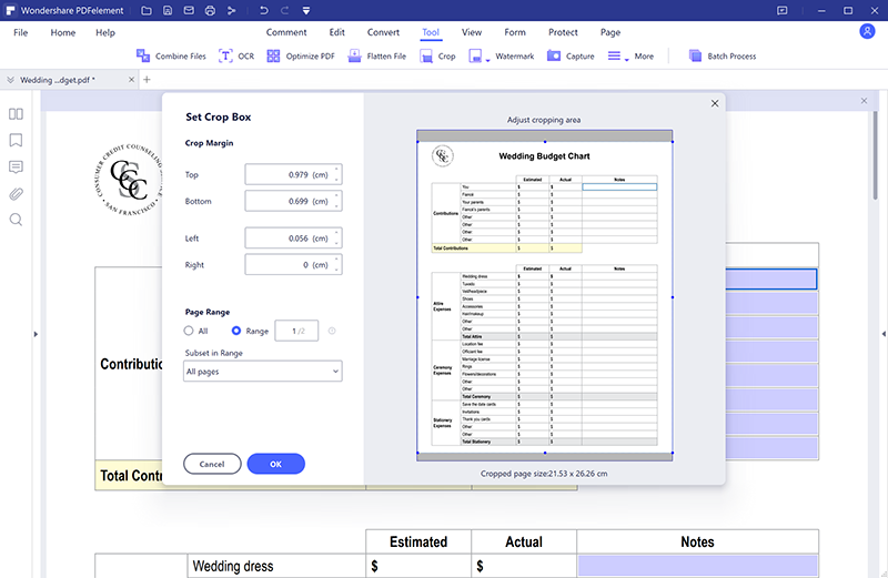 change paper size pdf