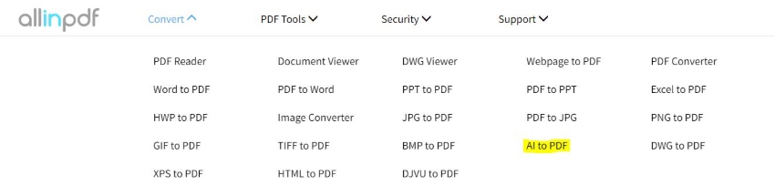 allinpdf ai to pdf option