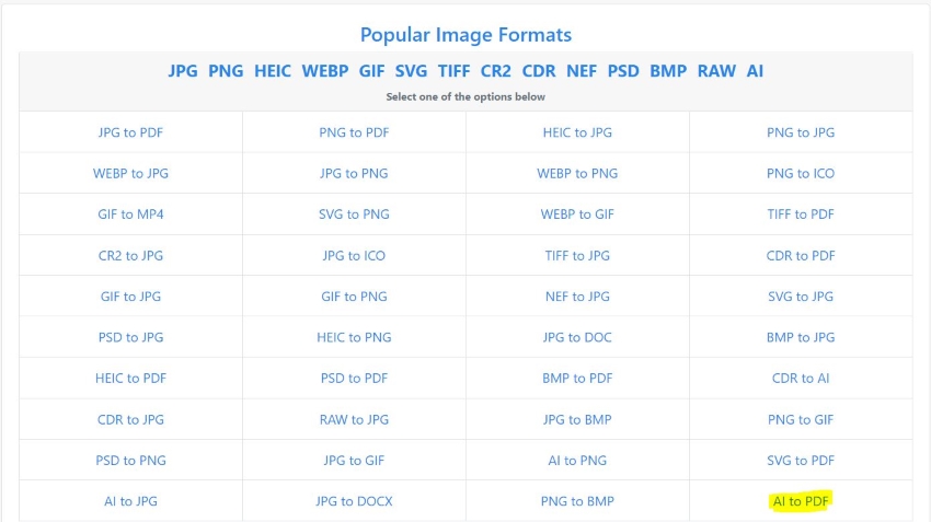 zamzar ai to pdf option