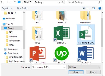 selecting ods file in your computer