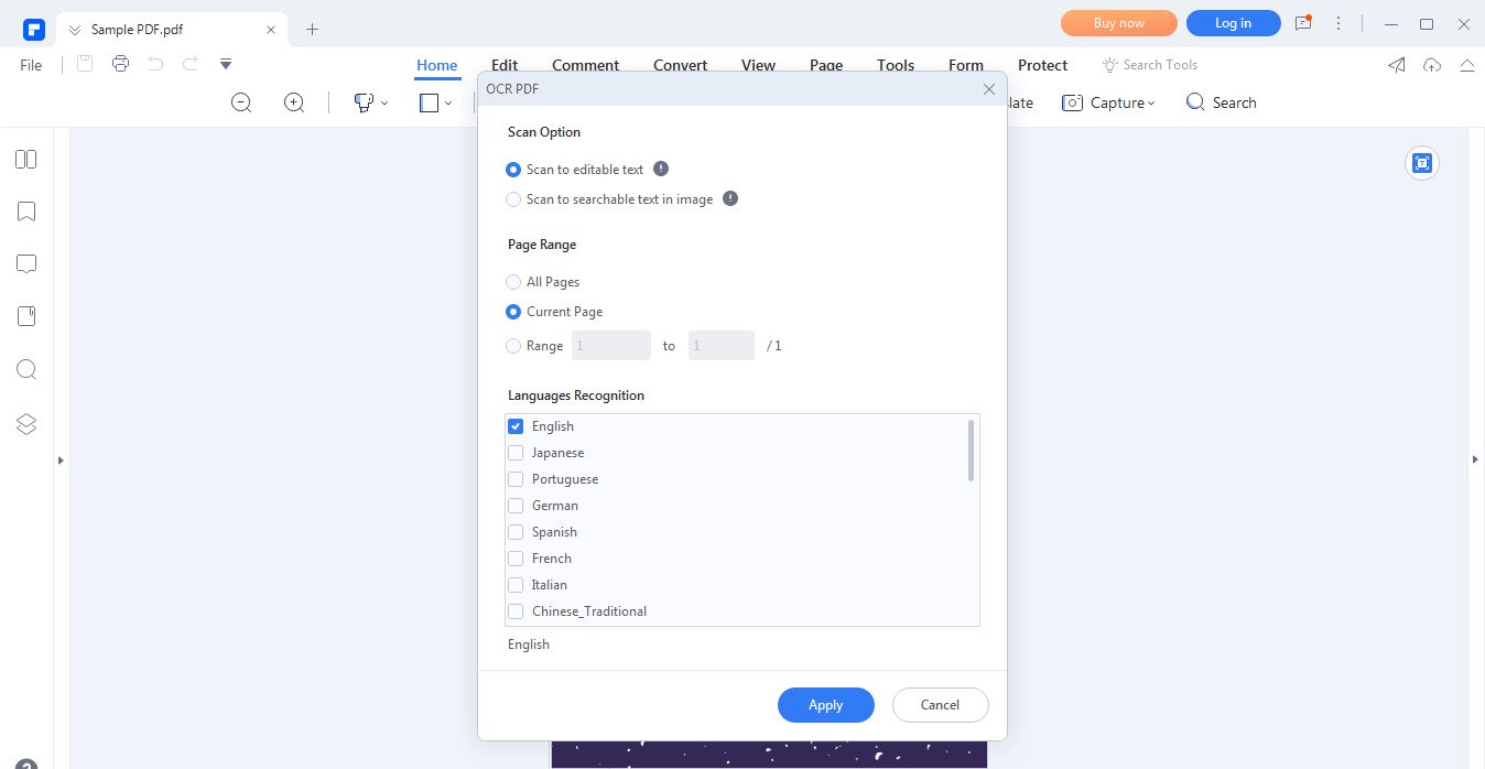 pdfelement ocr settings